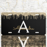 Gold Black Luxury Glitter Glam Monogram Name License Plate<br><div class="desc">Gold and Black Sparkle Glitter Monogram Name and Initial License Plate Cover. This makes the perfect sweet 16 birthday,  wedding,  bridal shower,  anniversary,  baby shower or bachelorette party gift for someone that loves glam luxury and chic styles.</div>