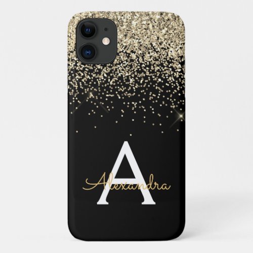 Gold Black Luxury Glitter Sparkle Monogram iPhone 11 Case