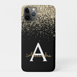 Gold Black Luxury Glitter Sparkle Monogram iPhone 11 Pro Case