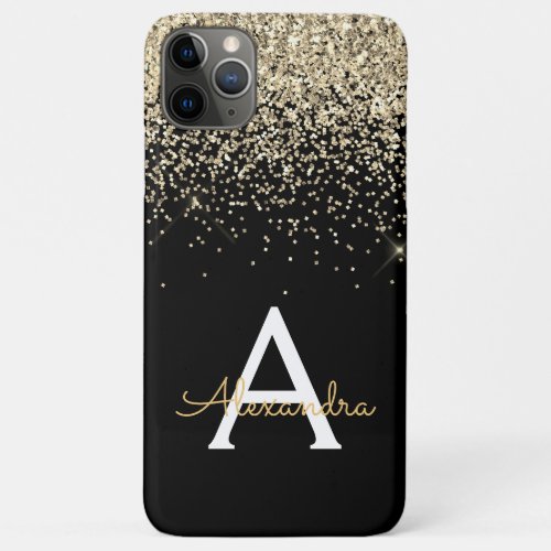 Gold Black Luxury Glitter Sparkle Monogram iPhone 11 Pro Max Case