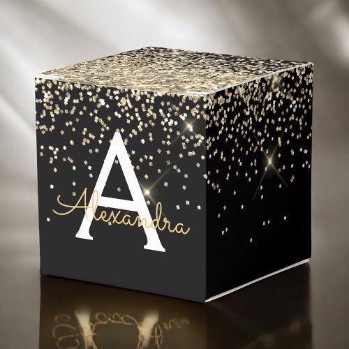 Gold Black Luxury Glitter Sparkle Monogram Favor Boxes