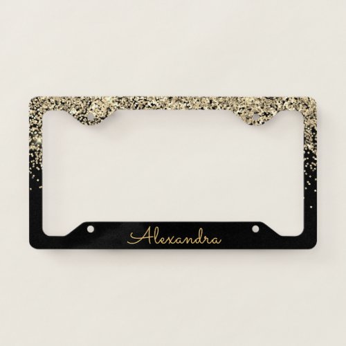 Gold Black Luxury Glitter Sparkle Monogram License Plate Frame