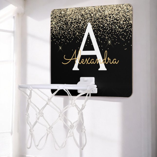 Gold Black Luxury Glitter Sparkle Monogram Mini Basketball Hoop (Creator Uploaded)