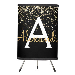 Gold Black Luxury Glitter Sparkle Monogram Tripod Lamp