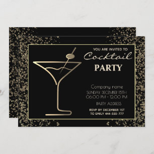 Gold black luxury holiday cocktail party invitation
