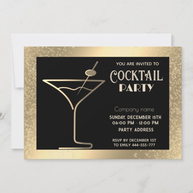 Gold black luxury holiday cocktail party   invitation (Front)