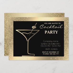 Gold black luxury holiday cocktail party invitation
