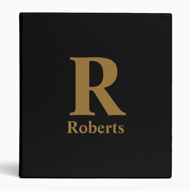 Gold/ Black M±odern Minimal Monogram Name  3 Ring Binder (Front)