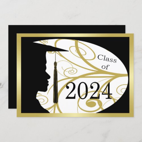 GoldBlack Man Silhouette 2024 Graduation Party Invitation