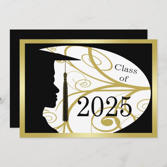 Gold/Black Man Silhouette 2025 Graduation Party Invitation (Front/Back)