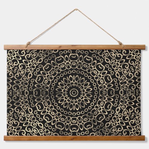  Gold Black Mandala Chic Trippy Psychedelic Hippie Hanging Tapestry