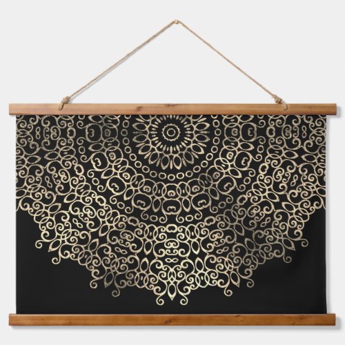  Gold Black Mandala Chic Trippy Psychedelic Hippie Hanging Tapestry