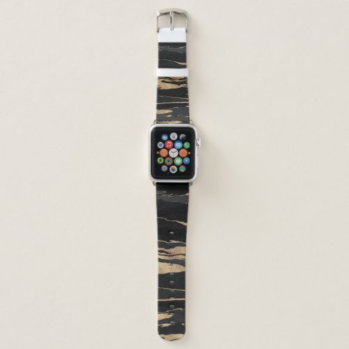 Gold Black Marble Abstract Painting Apple Watch Band