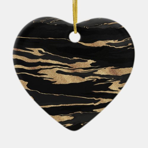 Gold Black Marble Abstract Painting Ceramic Ornament