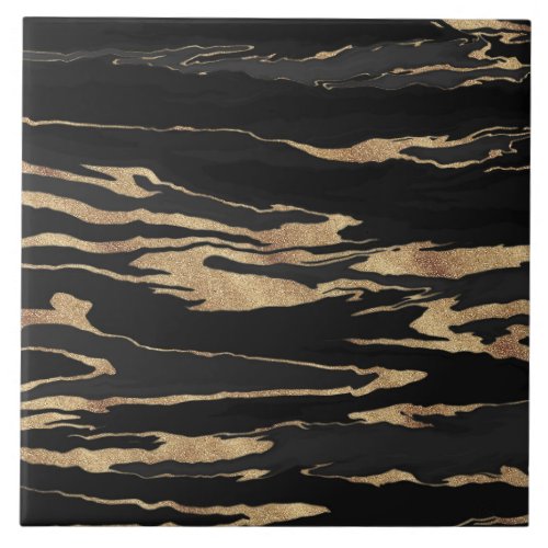 Gold Black Marble Abstract Painting Ceramic Tile