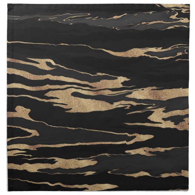 Gold Black Marble Abstract Painting Cloth Napkin (Front)