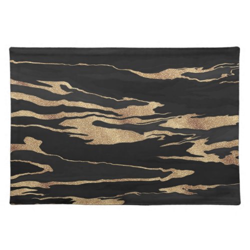 Gold Black Marble Abstract Painting Cloth Placemat