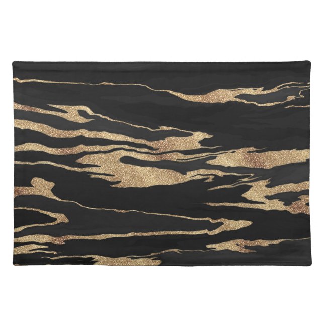 Gold Black Marble Abstract Painting Cloth Placemat (Front)