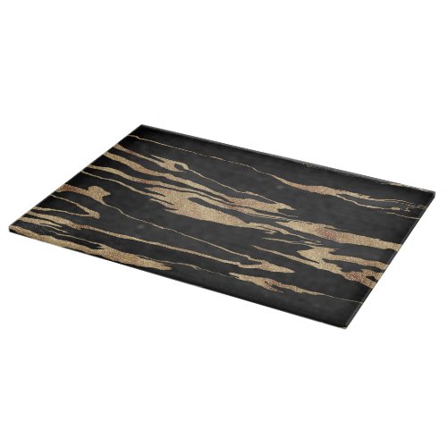 Gold Black Marble Abstract Painting Cutting Board