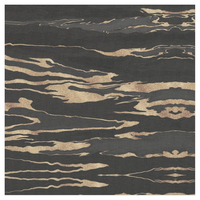 Gold Black Marble Abstract Painting Fabric (Close Up)