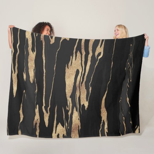Gold Black Marble Abstract Painting Fleece Blanket