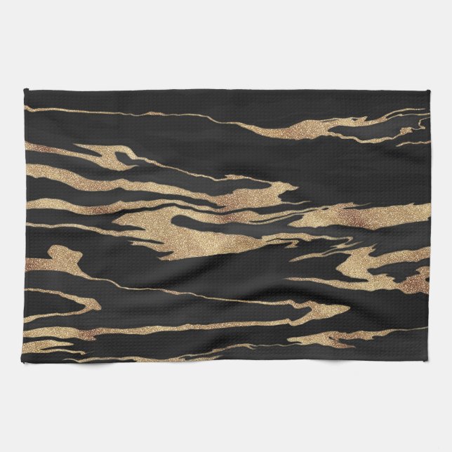 Gold Black Marble Abstract Painting Kitchen Towel (Horizontal)