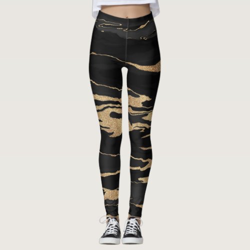 Gold Black Marble Abstract Painting Leggings