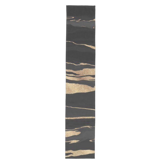 Gold Black Marble Abstract Painting Medium Table Runner (Front)