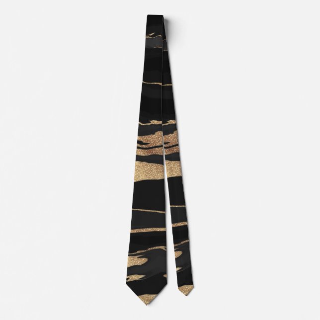 Gold Black Marble Abstract Painting Neck Tie (Front)