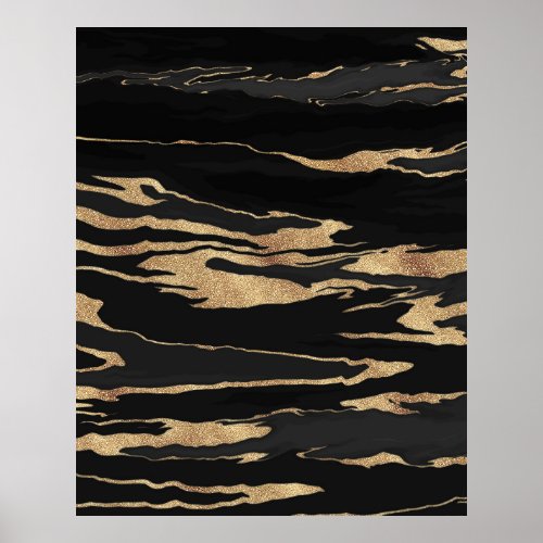 Gold Black Marble Abstract Painting Poster