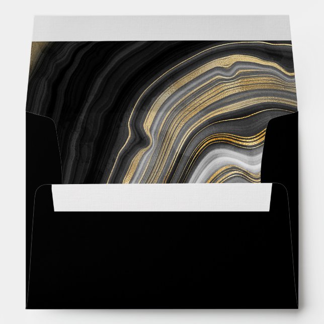 Gold Black Marble Agate Wedding Envelope (Back (Bottom))
