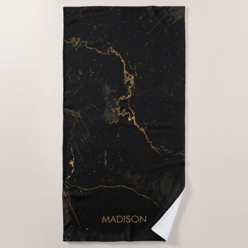 Gold Black Marble Beach Towel