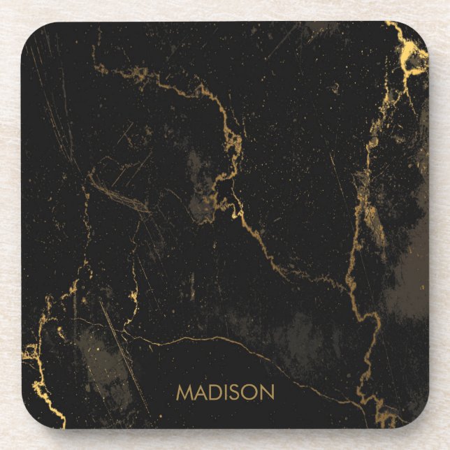 Gold Black Marble Beverage Coaster (Front)