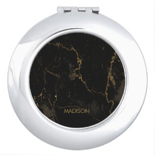Gold Black Marble Compact Mirror