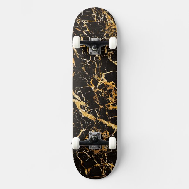 Gold & Black Marble (Complete w/Trucks & Wheels), Skateboard Deck (Front)