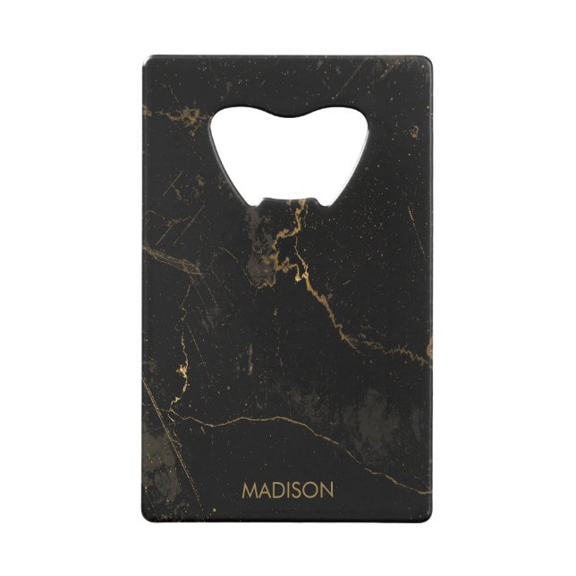 Gold Black Marble Credit Card Bottle Opener (Front)