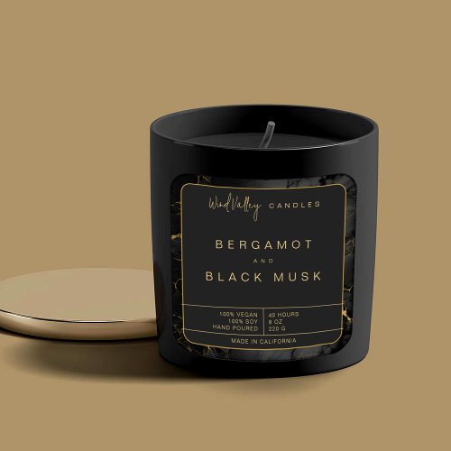 Gold black marble elegant modern candle label