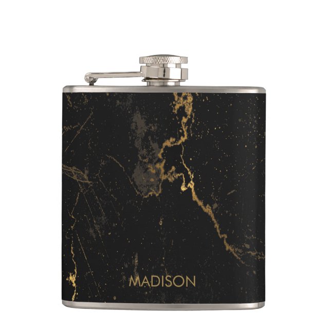 Gold Black Marble Flask (Front)