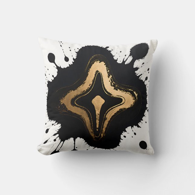 Gold Black Marble Fluid Abstract Luxury Throw Pillow (Front)