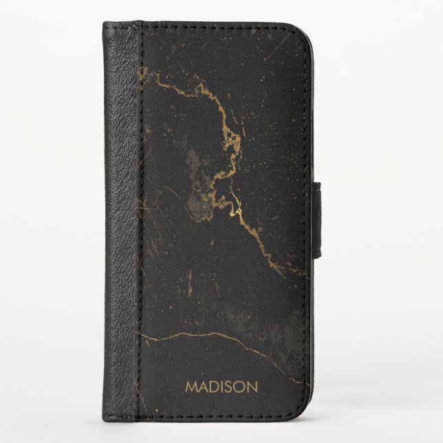 Gold Black Marble iPhone Wallet Case (Front)
