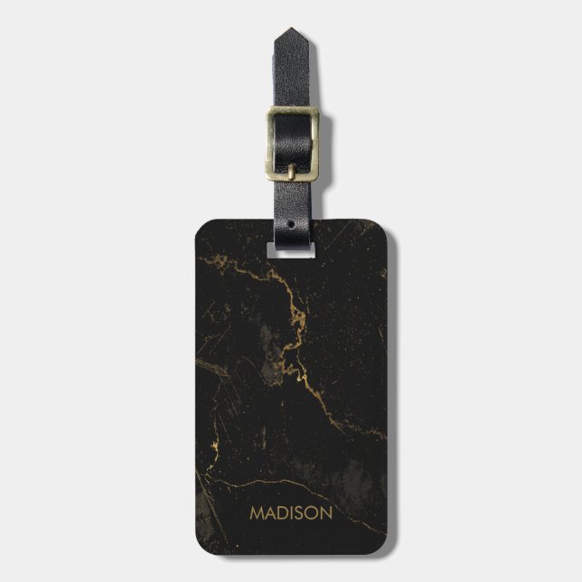 Gold Black Marble Luggage Tag (Front Vertical)