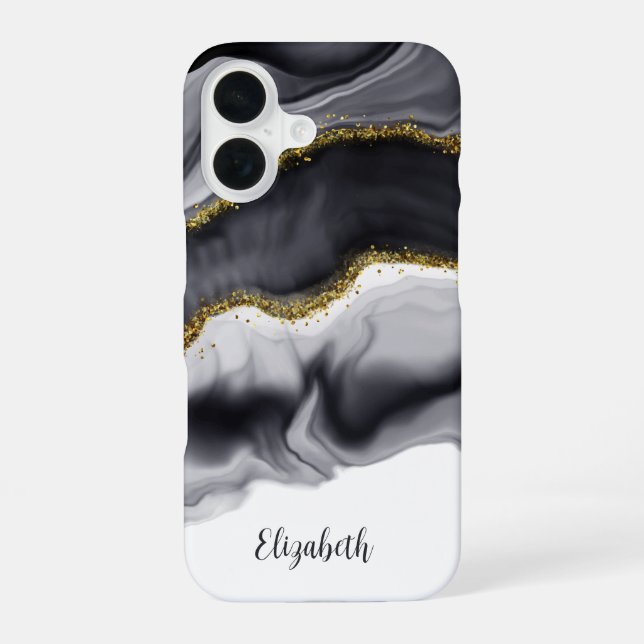 Gold Black Marble Personalize iPhone Case (Back)