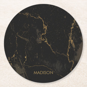 Gold Black Marble Round Paper Coaster