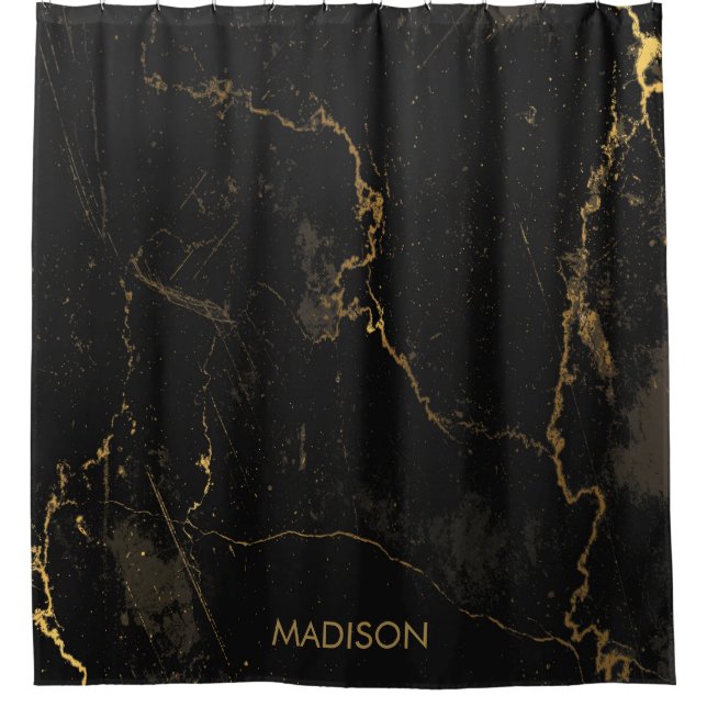 Gold Black Marble Shower Curtain (Front)