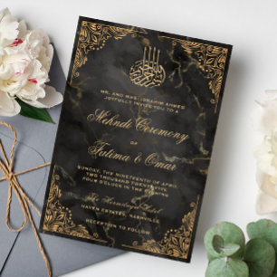 Gold Black Marble slamic Muslim Mehndi Ceremony Invitation