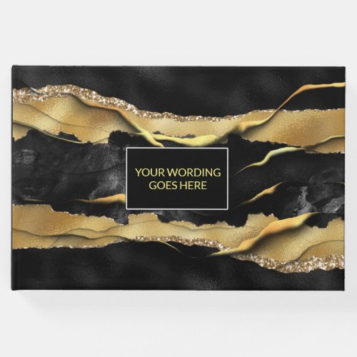 Gold black marble stone business corporate event guest book