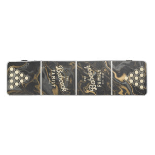 Gold Black Marble Swirl Retro Family Name & Year Beer Pong Table