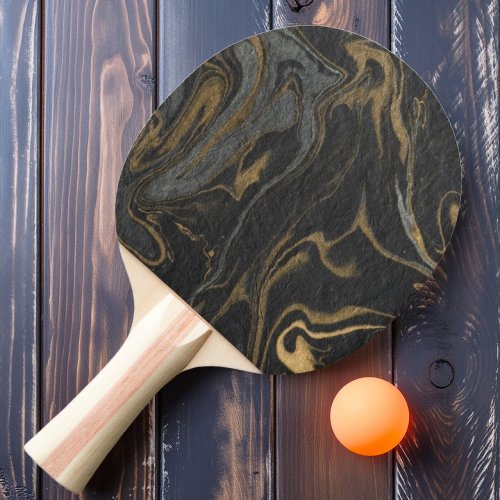 Gold Black Marble Swirl Stone  Ping Pong Paddle