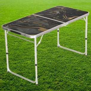 Gold Black Marble Swirl Stone Tailgate  Beer Pong Table
