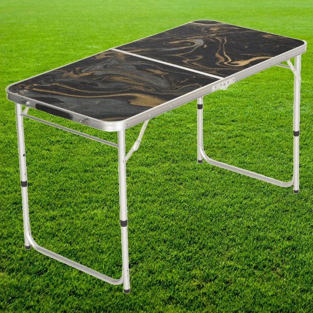 Gold Black Marble Swirl Stone Tailgate  Beer Pong Table (Creator Uploaded)